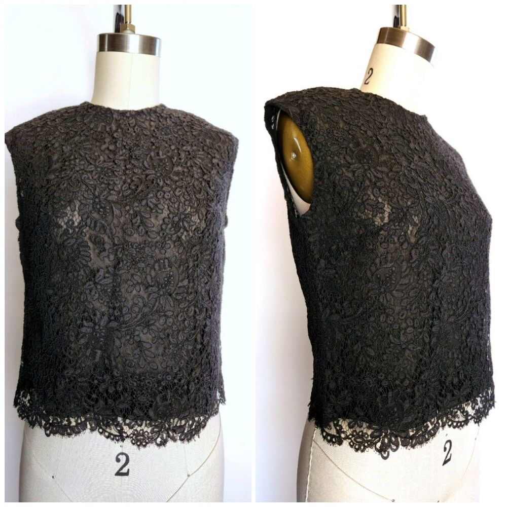 50s Floral Black Lace Blouse Top Sleeveless Lace Blouse Goth Gothic XS
